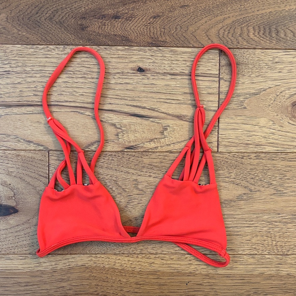 acacia swimwear Red Strappy Leopard Triangle Bikini Top